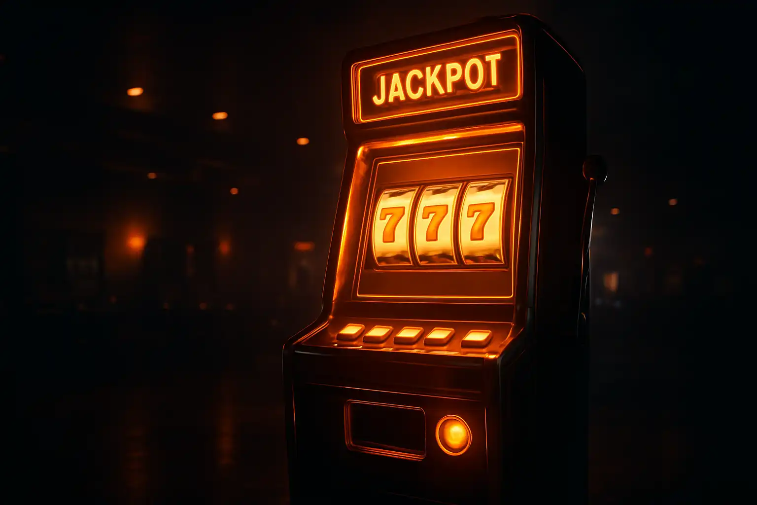 Funkelnder Spielautomat mit orangefarbenen Lichtern im JamSlots Kasino